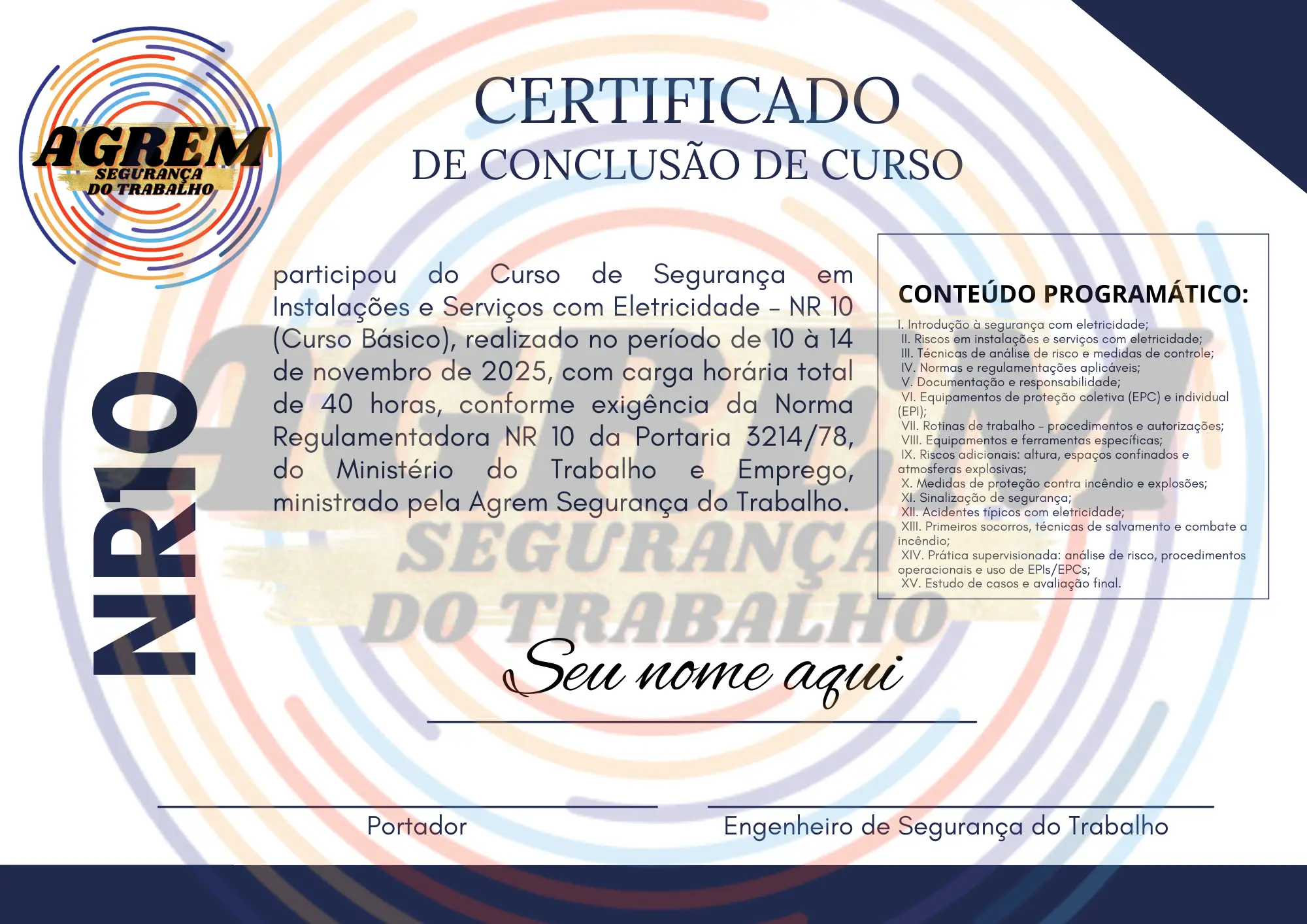 Certificado Curso NR-10 Eletricidade Básica Assis